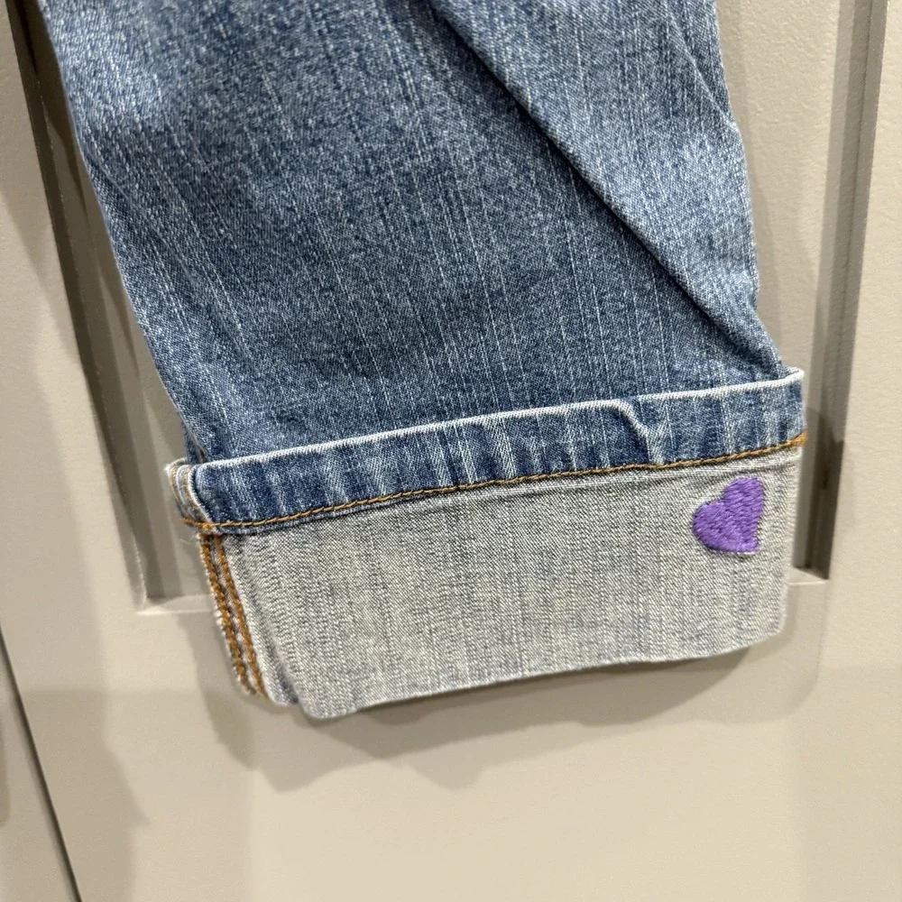 The Children's Place Embroidered Capri Pants Blue Jeans Girls 8 Floral Butterfly